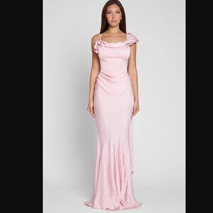 Leau Celine Corset Drape Satin Gown - Pink